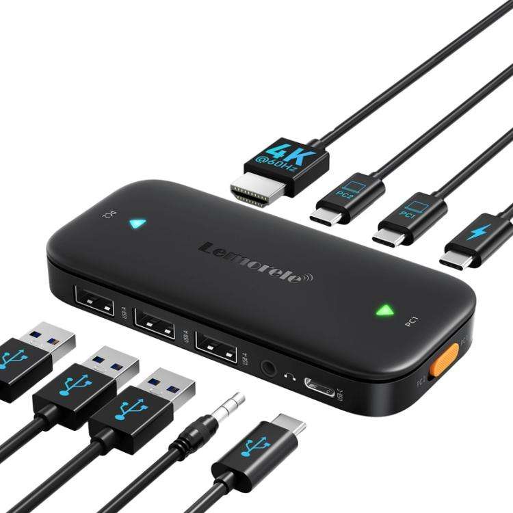 Lemorele H200 Type-C Kvm Switch 4K60Hz Hdmi Display 100W PD Fast Charging Hub