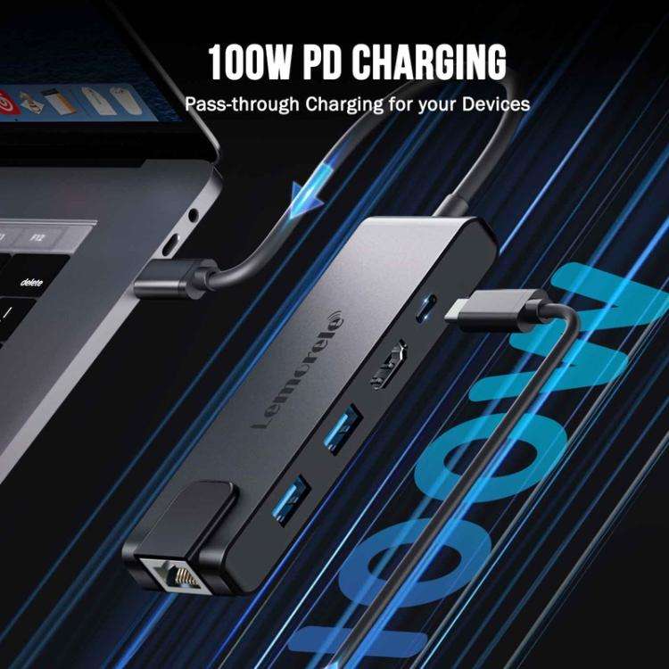 Lemorele TC24L 5 in 1 Docking Station 4K Ultra Display Fast Transfer 100W PD Adapter