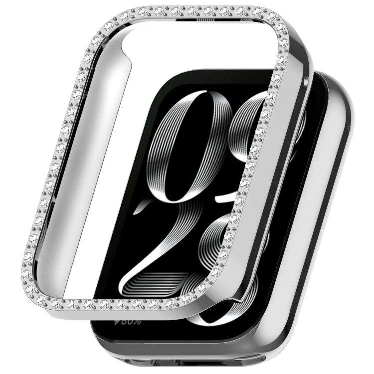 For Xiaomi Smart Band 10 Pro Diamond Half Coverage Hollow PC Watch Protective Case(Silver)