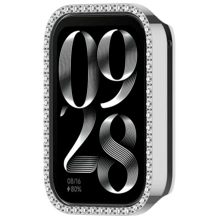 For Xiaomi Smart Band 10 Pro Diamond Half Coverage Hollow PC Watch Protective Case(Silver)