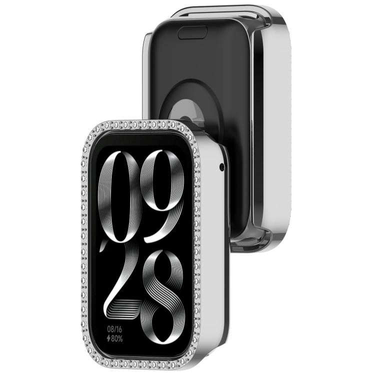 For Xiaomi Smart Band 10 Pro Diamond Half Coverage Hollow PC Watch Protective Case(Silver)
