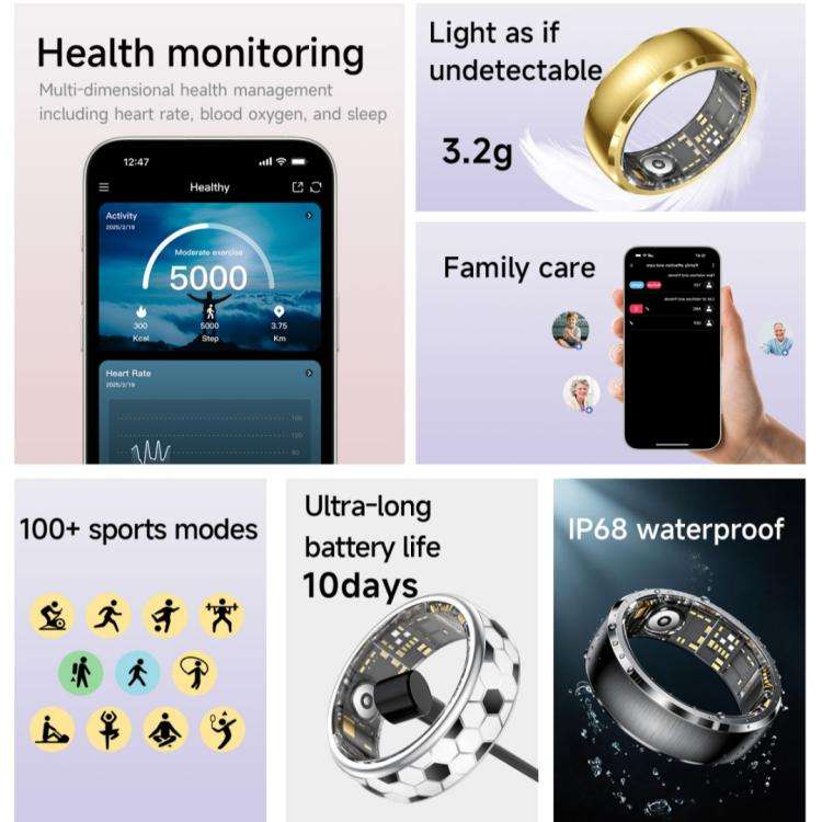 SY15 SIZE 11 Smart Ring, Supports Health Monitoring / Gesture Control(Silver)