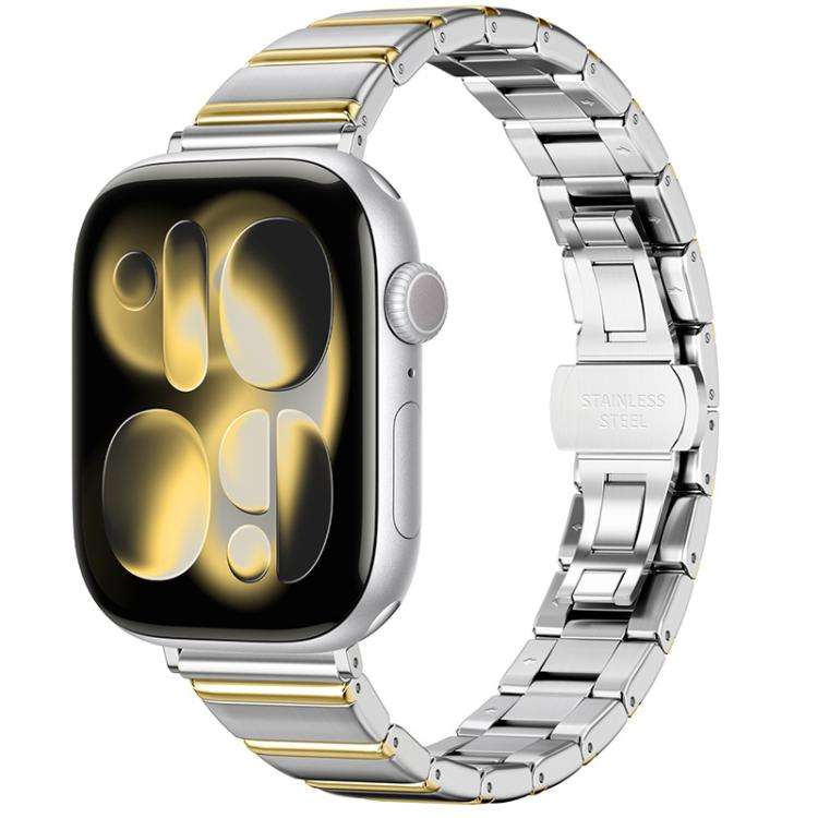 For Apple Watch 42mm / 41mm / 40mm / 38mm Eggplant Bamboo Slim Butterfly Folding Buckle Stainless...
