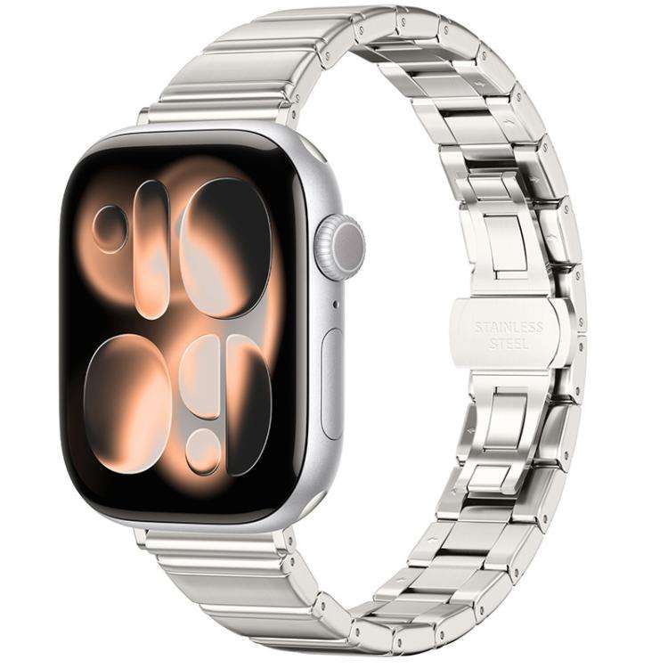 For Apple Watch 46mm / 49mm / 45mm / 44mm Eggplant Bamboo Slim Butterfly Folding Buckle Stainless...