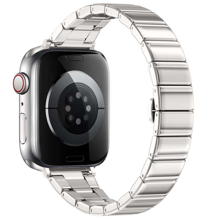 For Apple Watch 46mm / 49mm / 45mm / 44mm Eggplant Bamboo Slim Butterfly Folding Buckle Stainless...