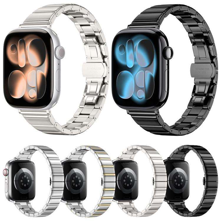 For Apple Watch 46mm / 49mm / 45mm / 44mm Eggplant Bamboo Slim Butterfly Folding Buckle Stainless...