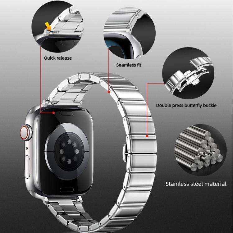 For Apple Watch 42mm / 41mm / 40mm / 38mm Eggplant Bamboo Slim Butterfly Folding Buckle Stainless...