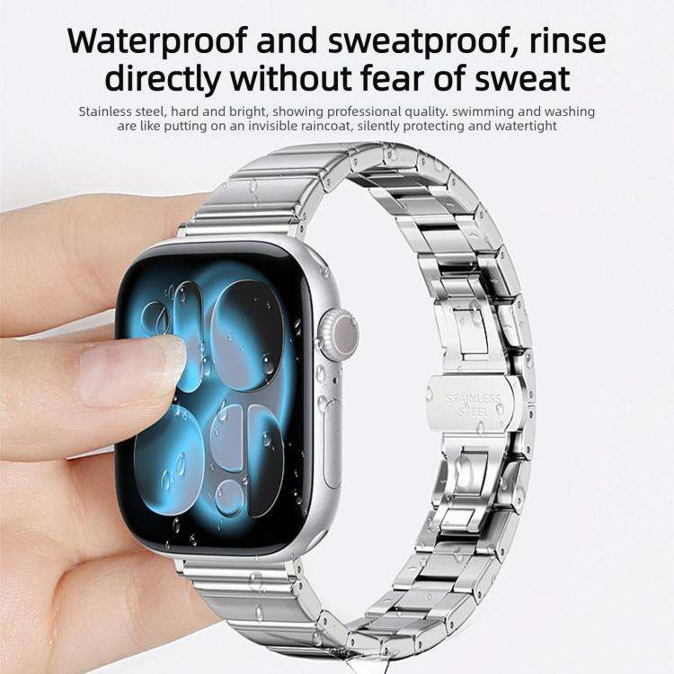 For Apple Watch 42mm / 41mm / 40mm / 38mm Eggplant Bamboo Slim Butterfly Folding Buckle Stainless...