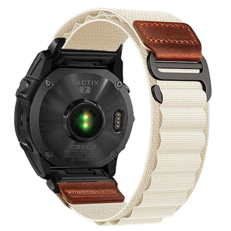 For Gamin 22mm Retro Vegan Leather Label Alpine Nylon Loop Watch Band(Starlight)
