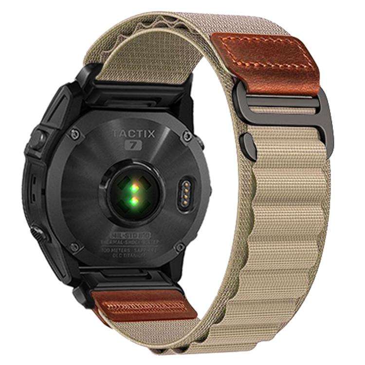 For Gamin 22mm Retro Vegan Leather Label Alpine Nylon Loop Watch Band(Olive)