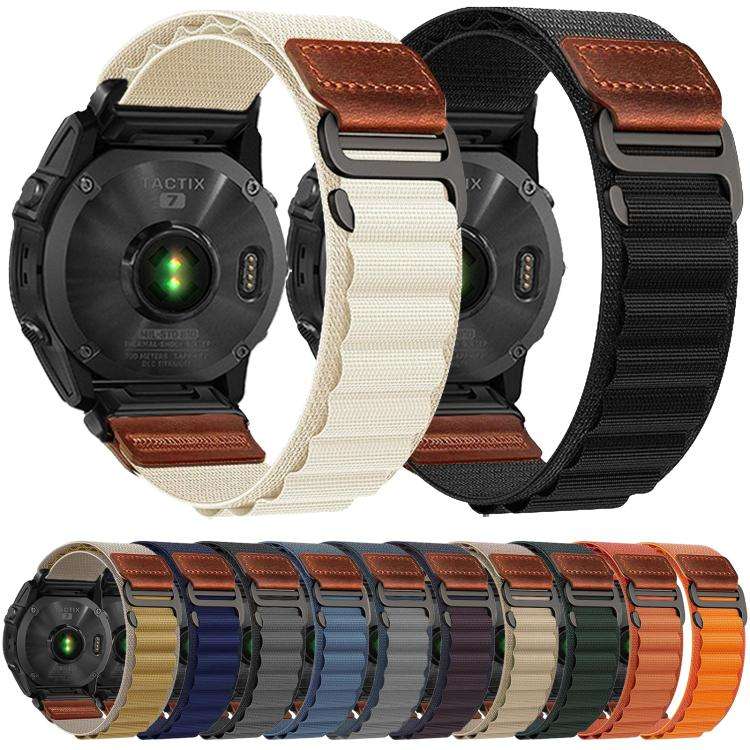 For Gamin 26mm Retro Vegan Leather Label Alpine Nylon Loop Watch Band(Wheat)