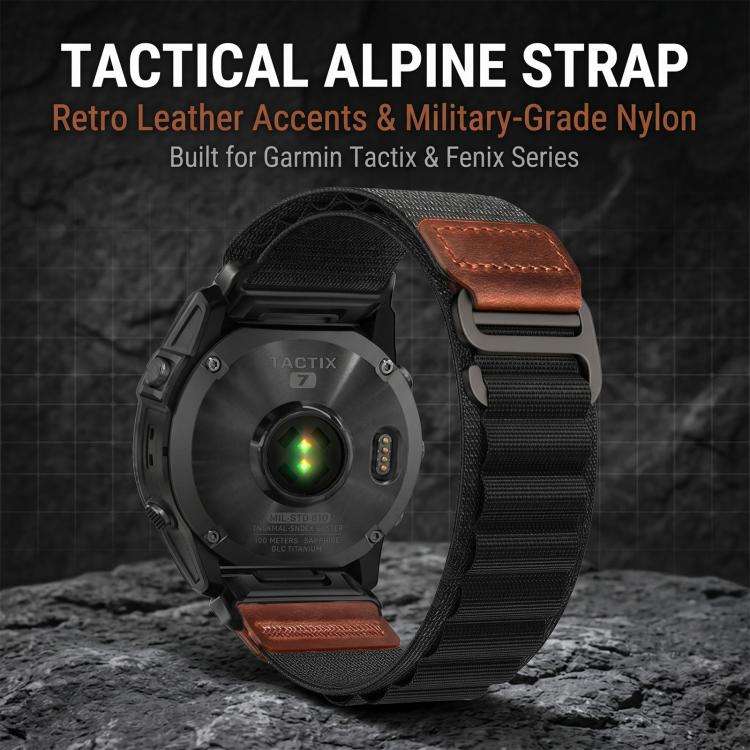For Gamin 20mm Retro Vegan Leather Label Alpine Nylon Loop Watch Band(Terracotta)