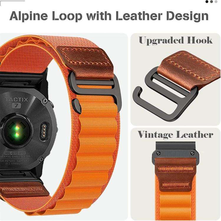 For Gamin 22mm Retro Vegan Leather Label Alpine Nylon Loop Watch Band(Dark Green)