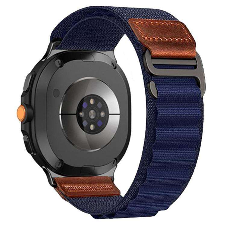 For Galaxy Watch9 / 8 / 8 Classic Retro Vegan Leather Label Alpine Nylon Loop Watch Band(Navy Blue)