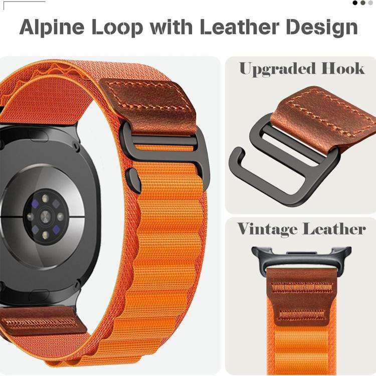 For Galaxy Watch9 / 8 / 8 Classic Retro Vegan Leather Label Alpine Nylon Loop Watch Band(Navy Blue)