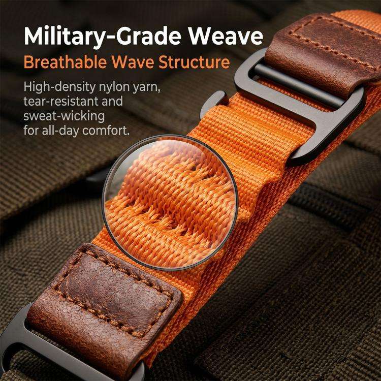 For Galaxy Watch9 / 8 / 8 Classic Retro Vegan Leather Label Alpine Nylon Loop Watch Band(Navy Blue)