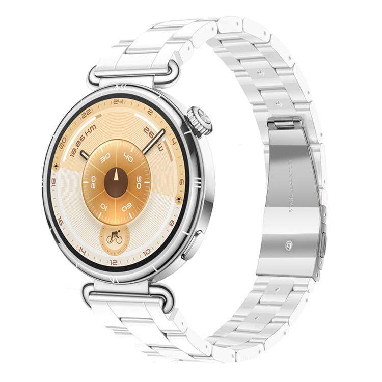 18mm Slim Butterfly Clasp Three Beads Resin Watch Band(Ceramic White)