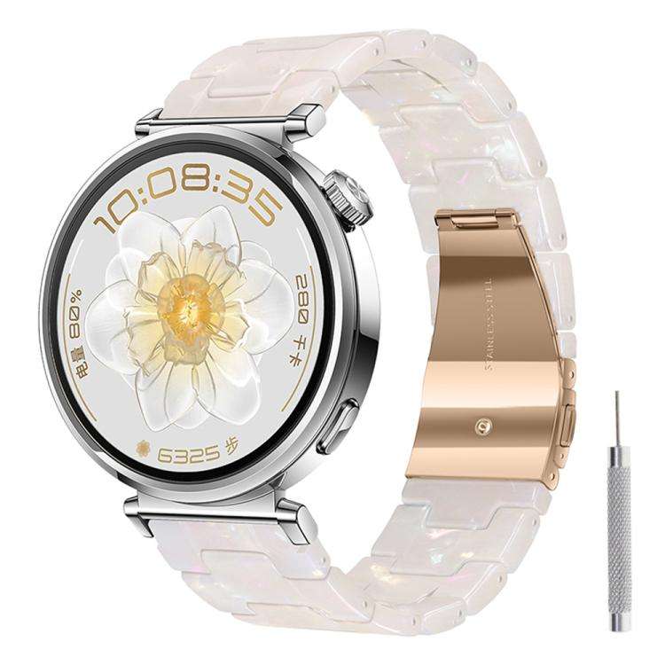 18mm Butterfly Clasp Three Beads Resin Watch Band with Removal Tool(Mixed White)