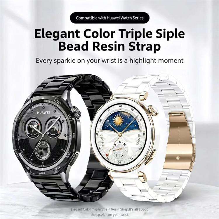 20mm Butterfly Clasp Three Beads Resin Watch Band with Removal Tool(Mixed White)