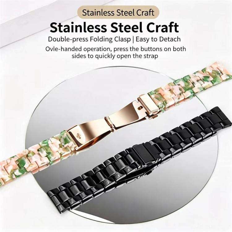 18mm Butterfly Clasp Three Beads Resin Watch Band with Removal Tool(Mixed White)