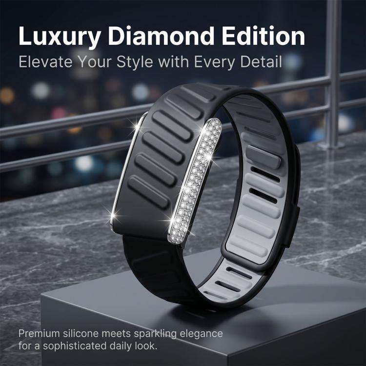 For WHOOP 5.0 Regular Full Diamond Style Two Color Silicone Watch Band(Black Light Gray)