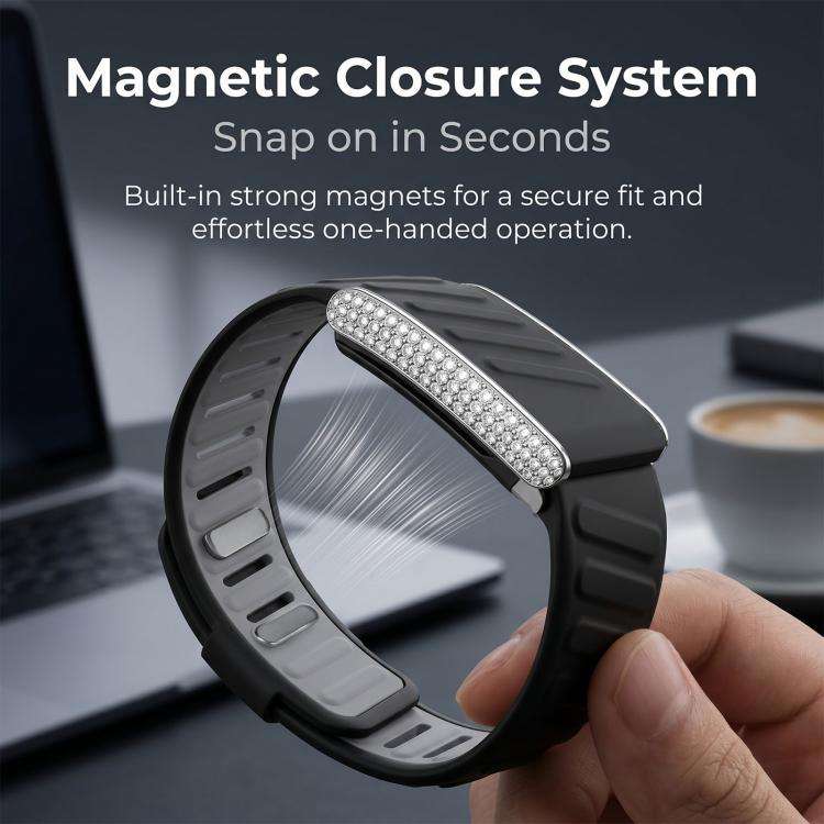 For WHOOP 5.0 Regular Full Diamond Style Two Color Silicone Watch Band(Black Light Gray)