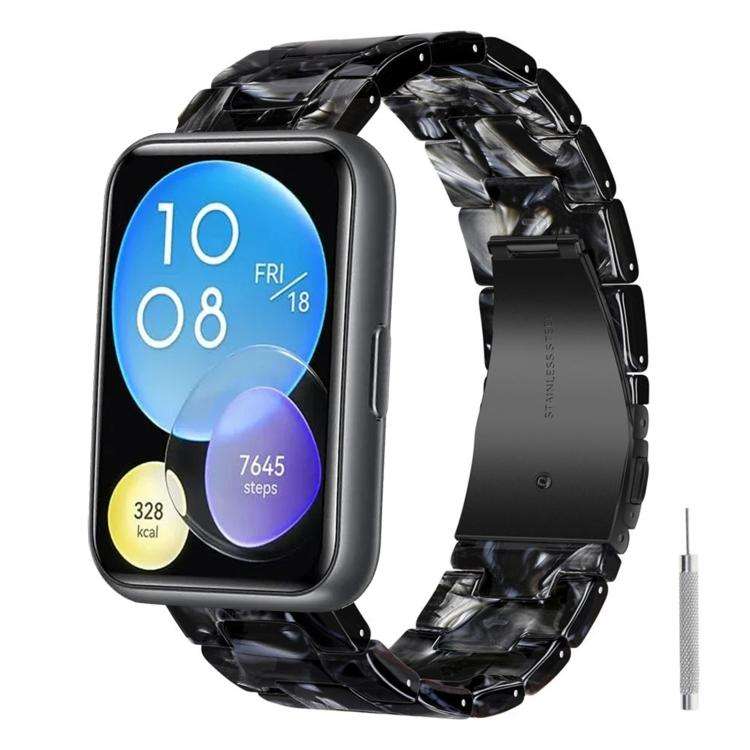 For Huawei Watch Fit Butterfly Clasp Three Beads Resin Watch Band with Removal Tool(Mixed Black)