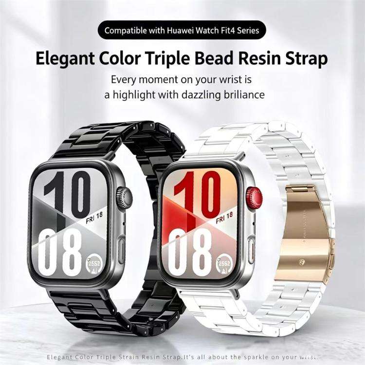 For Huawei Watch Fit Butterfly Clasp Three Beads Resin Watch Band with Removal Tool(Mixed Black)