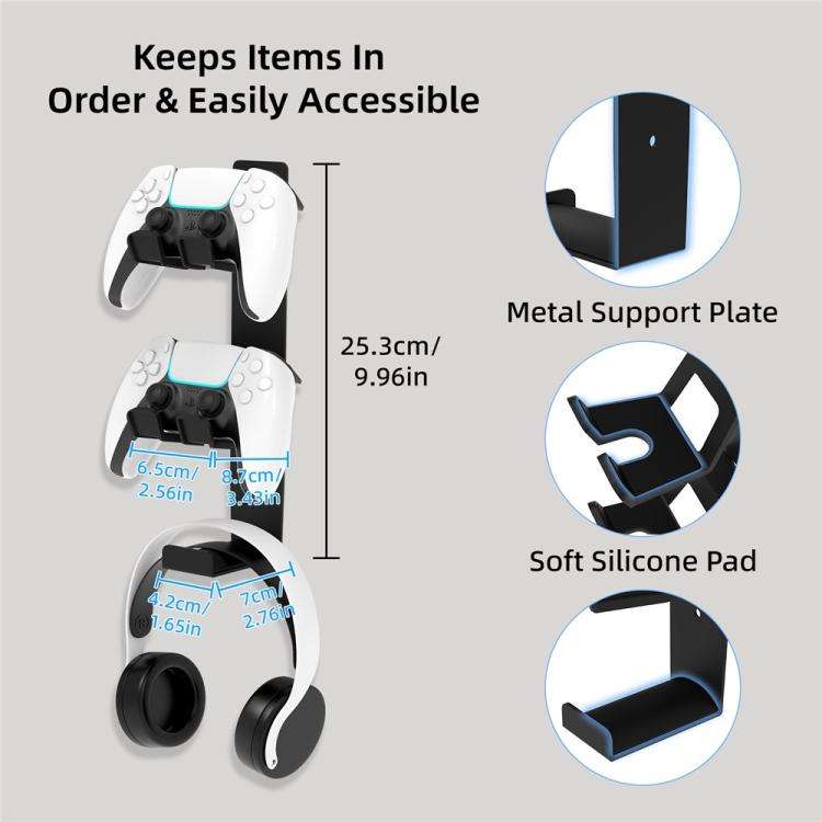 For PS4 / PS5 / XBOX Game Controller Headphone Wall Mount Stand(Black)