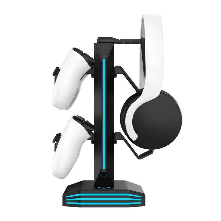 8006 USB Charging Ports 360 Degree Rotatable RGB Gaming Controller Holder Headphone Stand(Black)