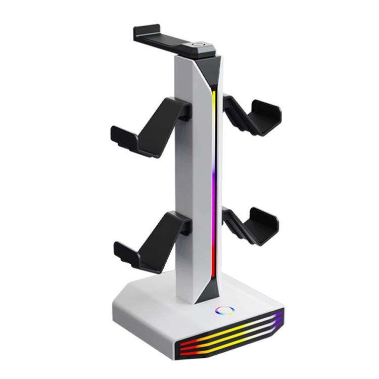 8006 USB Charging Ports 360 Degree Rotatable RGB Gaming Controller Holder Headphone Stand(White)