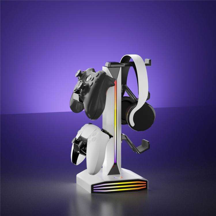 8006 USB Charging Ports 360 Degree Rotatable RGB Gaming Controller Holder Headphone Stand(Black)