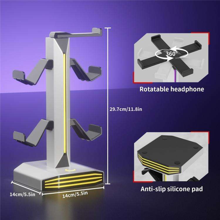 8006 USB Charging Ports 360 Degree Rotatable RGB Gaming Controller Holder Headphone Stand(Black)