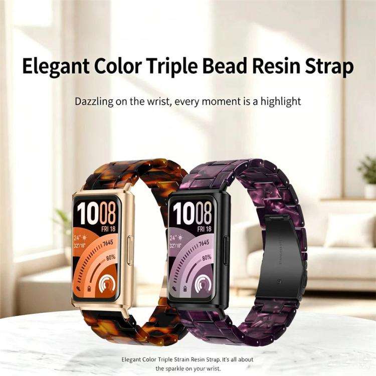 For Huawei Band 11 / Band 11 Pro Butterfly Clasp Three Beads Resin Watch Band with Removal Tool(P...