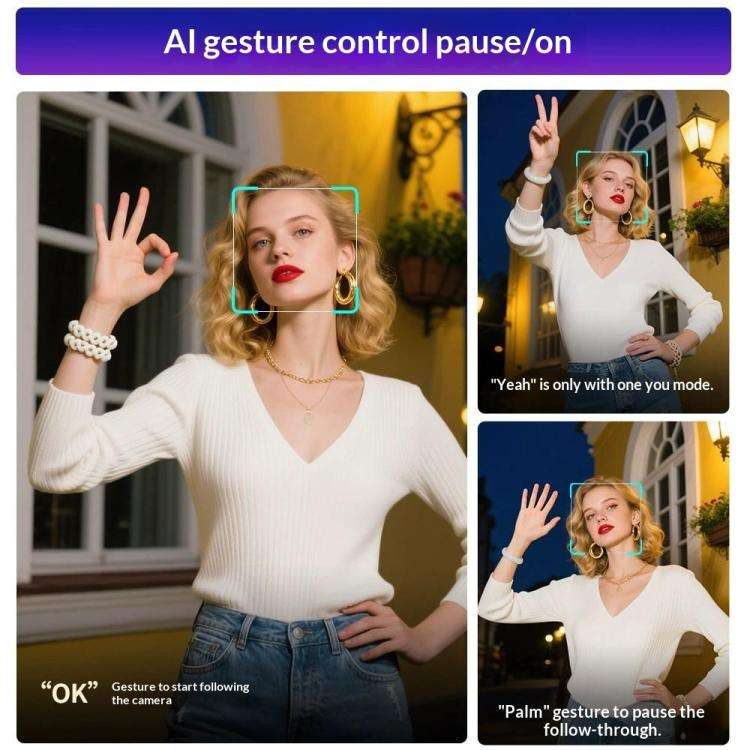 Q575TK Auto Pop-up Face Tracking Gesture Control Smart Gimbal Tripod AI Selfie Stick
