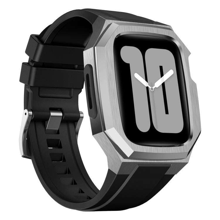 For Apple Watch Series SE / 6 / 5 / 4 44mm Stainless Steel Protective Case Integrated Fluororubbe...