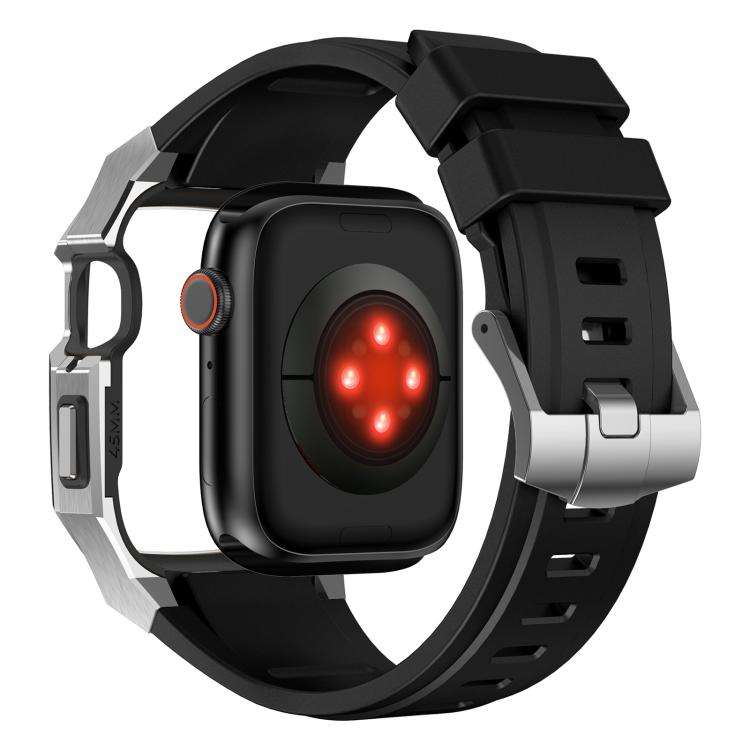 For Apple Watch Series SE / 6 / 5 / 4 44mm Stainless Steel Protective Case Integrated Fluororubbe...