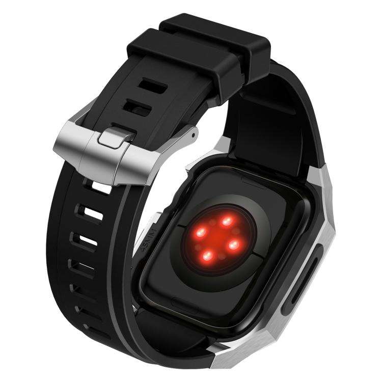 For Apple Watch Series SE / 6 / 5 / 4 44mm Stainless Steel Protective Case Integrated Fluororubbe...