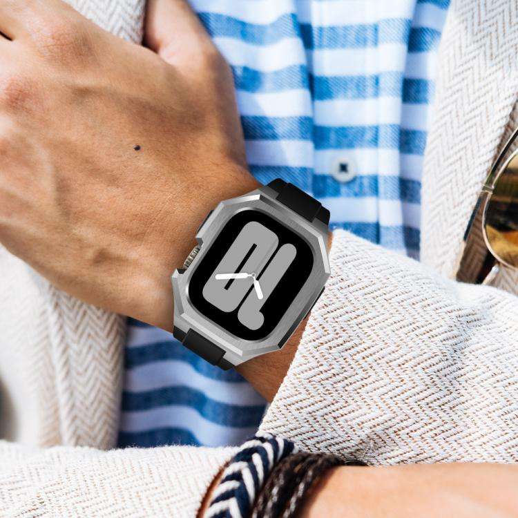 For Apple Watch Series SE / 6 / 5 / 4 44mm Stainless Steel Protective Case Integrated Fluororubbe...