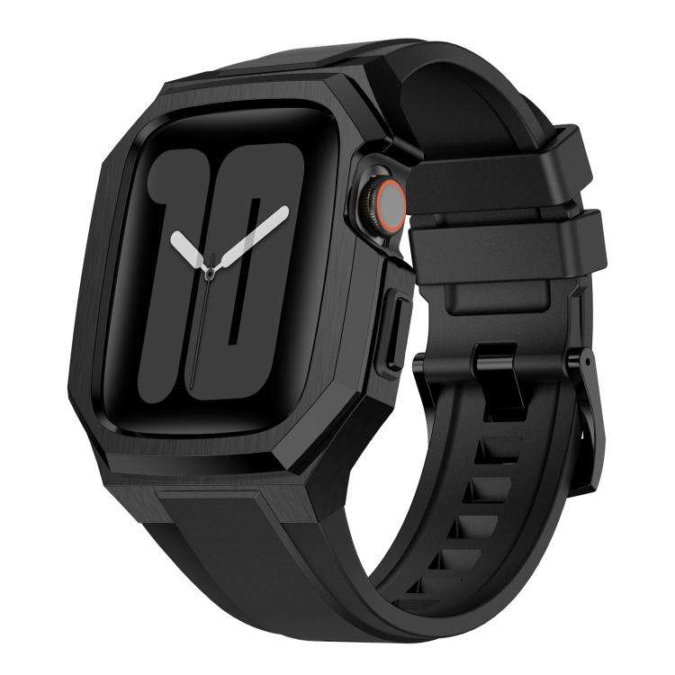 For Apple Watch Series SE / 6 / 5 / 4 44mm Stainless Steel Protective Case Integrated Fluororubbe...