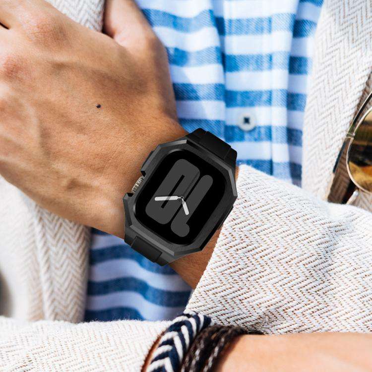 For Apple Watch Series SE / 6 / 5 / 4 44mm Stainless Steel Protective Case Integrated Fluororubbe...