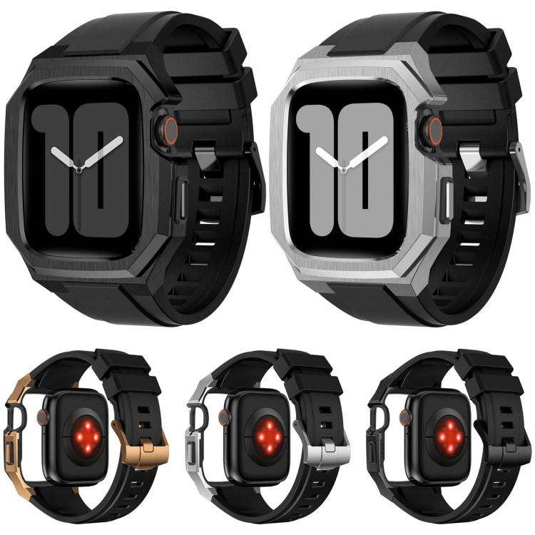 For Apple Watch Series SE / 6 / 5 / 4 44mm Stainless Steel Protective Case Integrated Fluororubbe...
