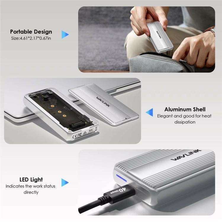 WAVLINK ST406C 40Gbps Aluminum Alloy Hard Drive Case Support M.2 2280 / 2260 / 2242 / 2230 USB4