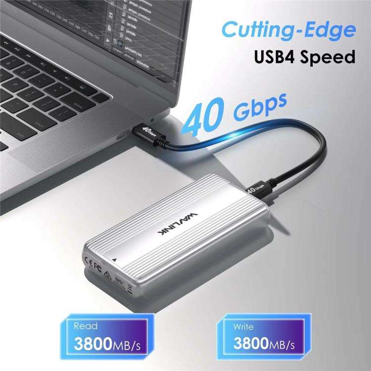 WAVLINK ST406C 40Gbps Aluminum Alloy Hard Drive Case Support M.2 2280 / 2260 / 2242 / 2230 USB4
