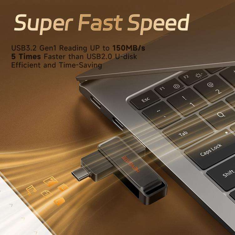HEYGATE L1 Flash Drive 2 in 1 USB-A + USB-C /Type-C High Speed Memory Stick, Memsize:128GB