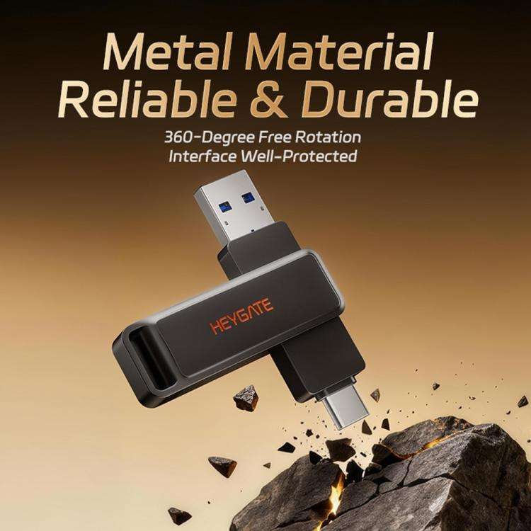 HEYGATE L1 Flash Drive 2 in 1 USB-A + USB-C /Type-C High Speed Memory Stick, Memsize:128GB