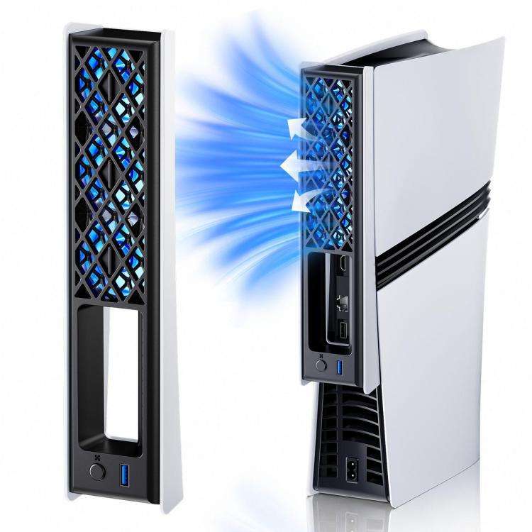For PS5 Pro/PS5 Slim Rear Temperature-Controlled Cooling Fan Slim Consoles with RGB Lighting