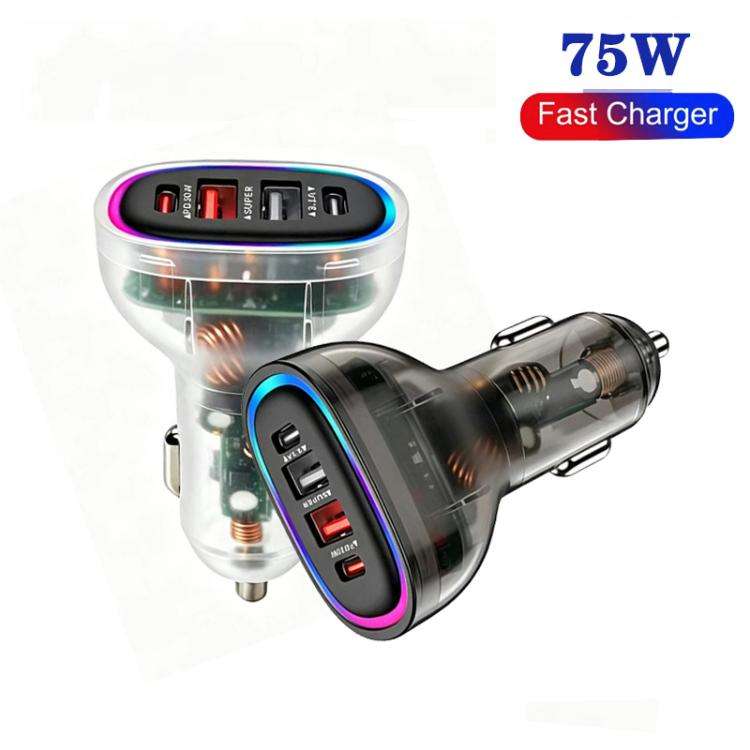 P54 75W PD3.0 USB-C x 2+USB x 2 Multi Protocol Car Charger(Black)