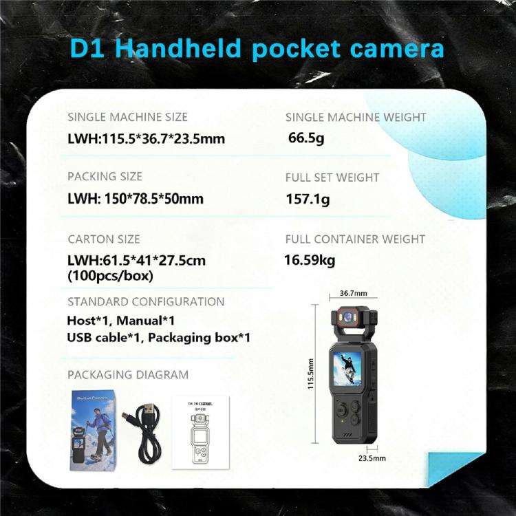 D1 4K HD Recording WiFi Bluetooth Vlogging Camera 1.54 Inch HD Screen Portable Handheld Camera