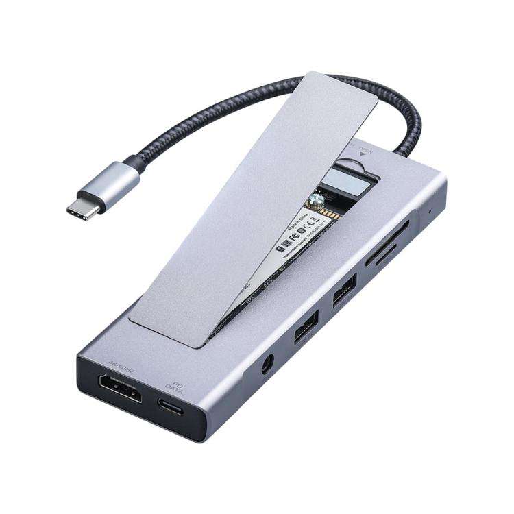 2605 4K HD M.2 NVMe Enclosure USB 3.2 Hub 8 in 1 Type-C Docking Station Card Reader